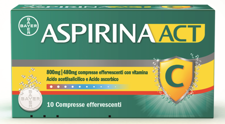aspirinaact10cpr-eff800480mg Aspirina Act 800 mg + 480 mg 10 compresse effervescenti - immagine 1