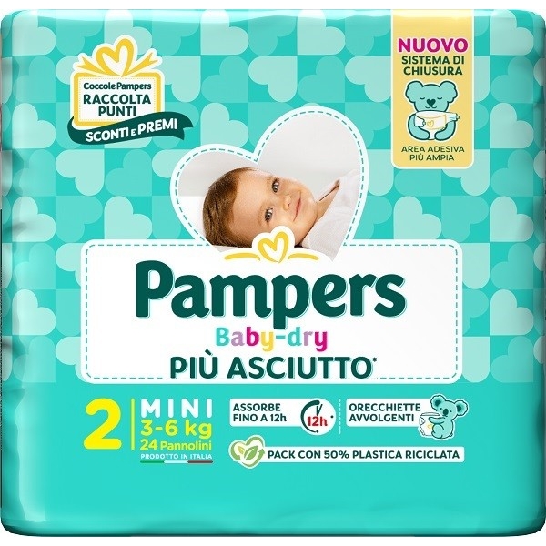 Pampers Baby Dry 24 Pannolini Downcount Mini