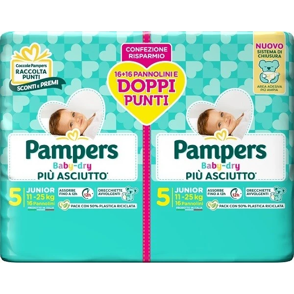 Pampers Baby Dry 32 Pannolini Duo Downcount Junior