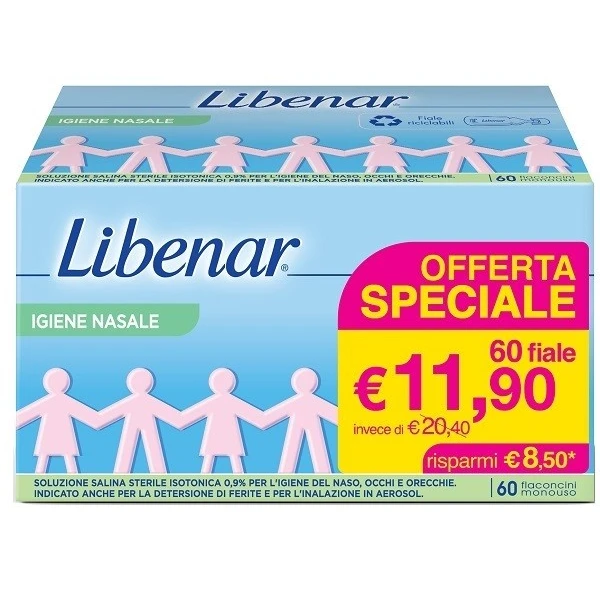 Libenar Igiene Nasale Isotonica 0,9% - 60 Flaconcini monouso x 5 ml