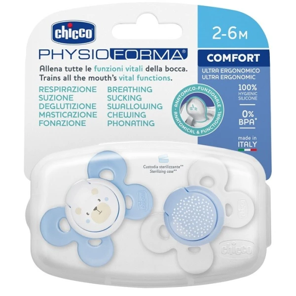 Chicco 2 Succhietti Comfort Boy in silicone 2-6 mesi