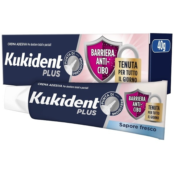 Kukident Plus Barriera Anti-Cibo Fresco Crema Adesiva Dentiere 40 g